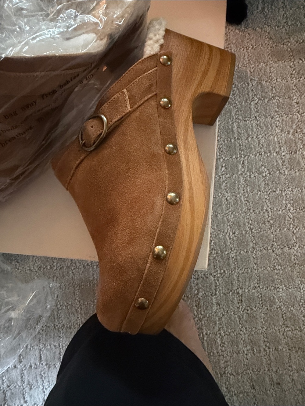 Chinese Laundry Chestnut Brown Suede Fur-Lined Clog Mule - Picture 4 of 5